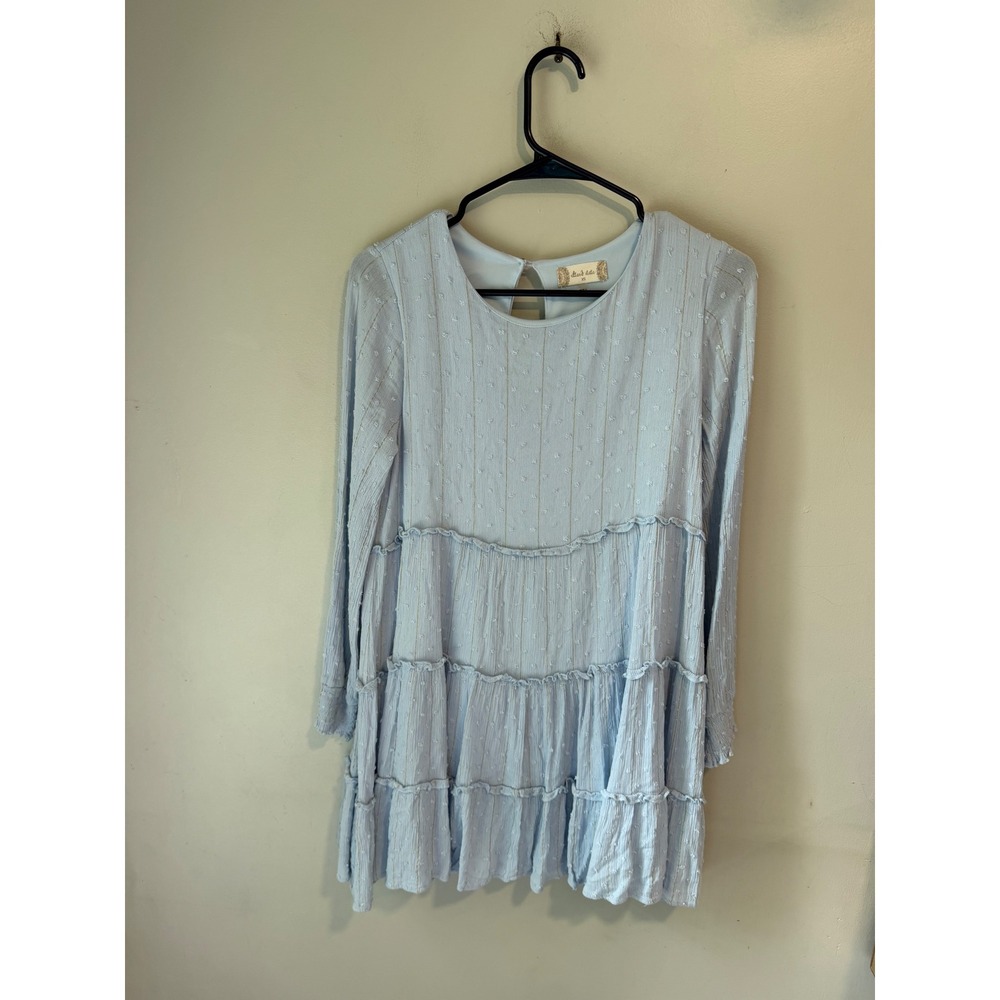 Altar'd State Light Blue Swiss Dot Tiered Mini Dress Gold Stripe XS ID61081-05A